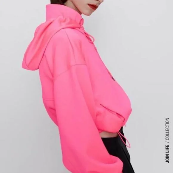 Zara Athletic Hoodie Jacket | Running, Fitness | Neon Pink | Small - Picture 2 of 7